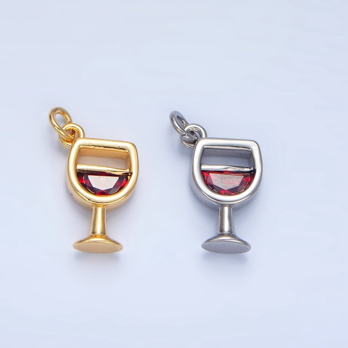 24K Gold Filled Red CZ Red Wine Alcoholic Drink Charm in Gold & Silver | W080 - DLUXCA