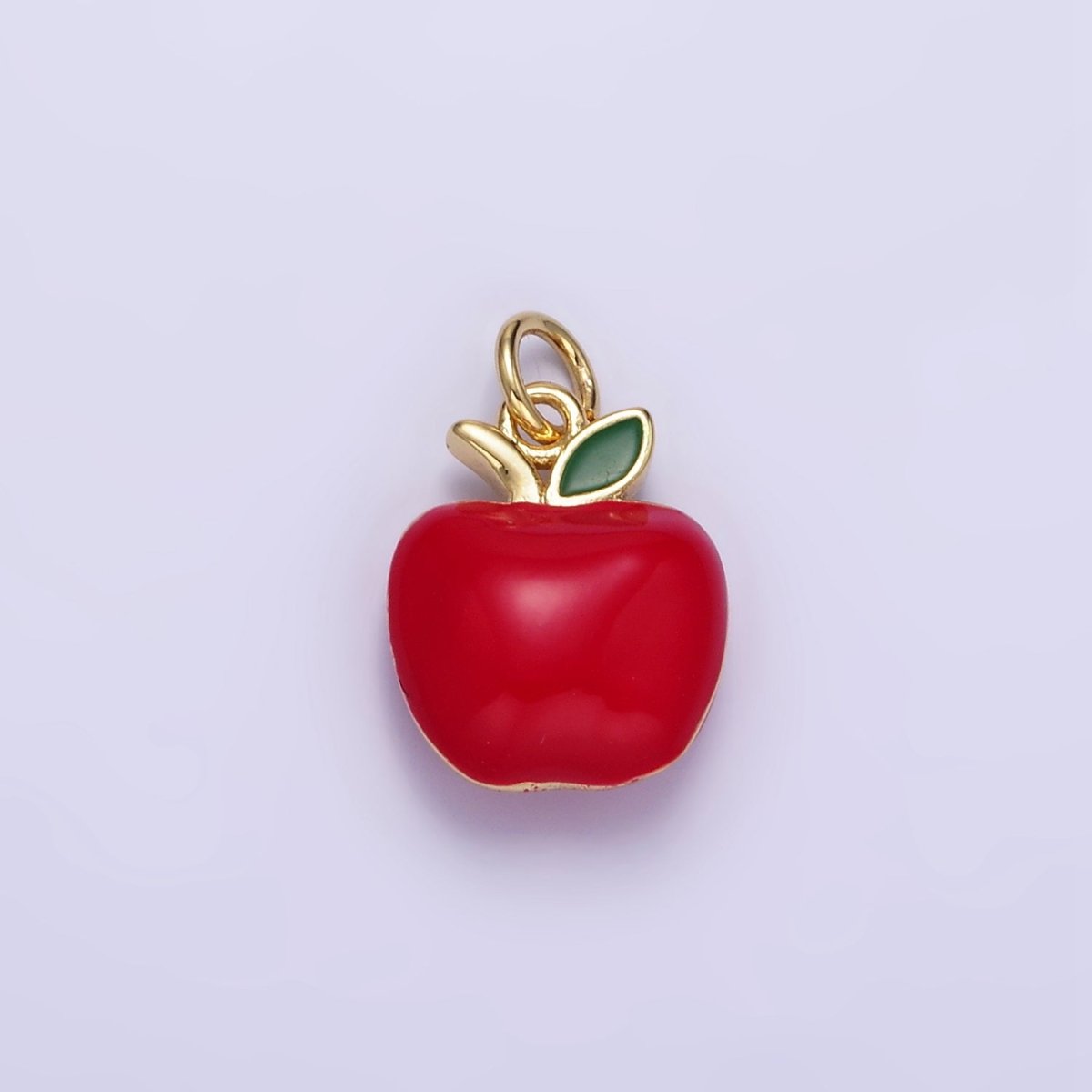 24K Gold Filled Red Enamel Apple Charm 3d Fruit Charm for Teacher Appreciation Gift | D605 - DLUXCA
