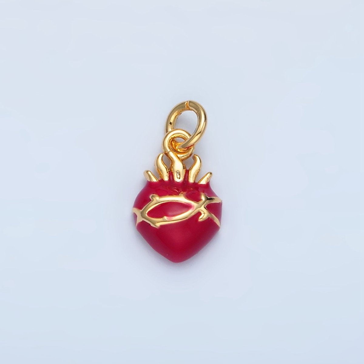 24K Gold Filled Red Enamel Sacred Heart Religious Mini Charm in Gold & Silver | N699 - DLUXCA