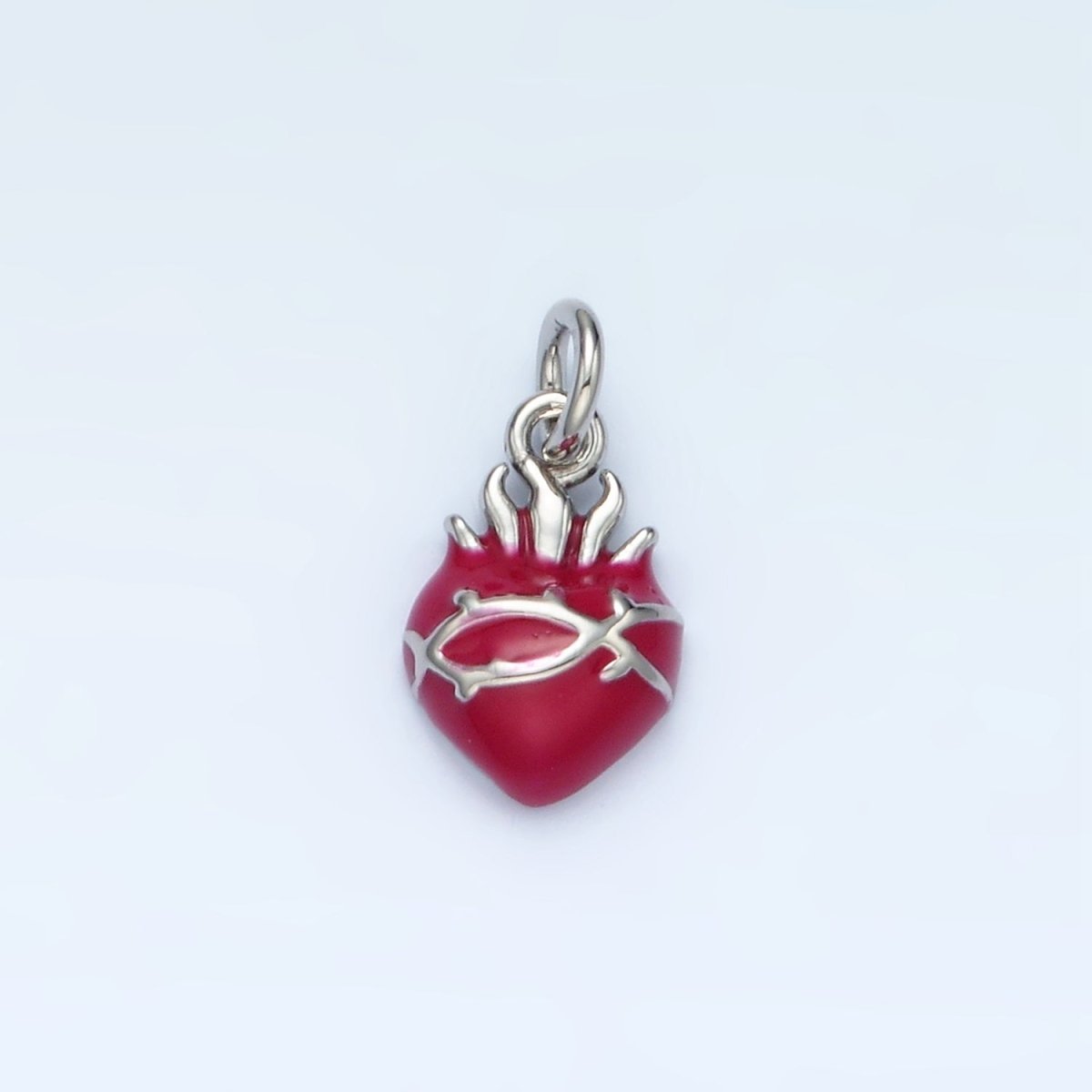 24K Gold Filled Red Enamel Sacred Heart Religious Mini Charm in Gold & Silver | N699 - DLUXCA