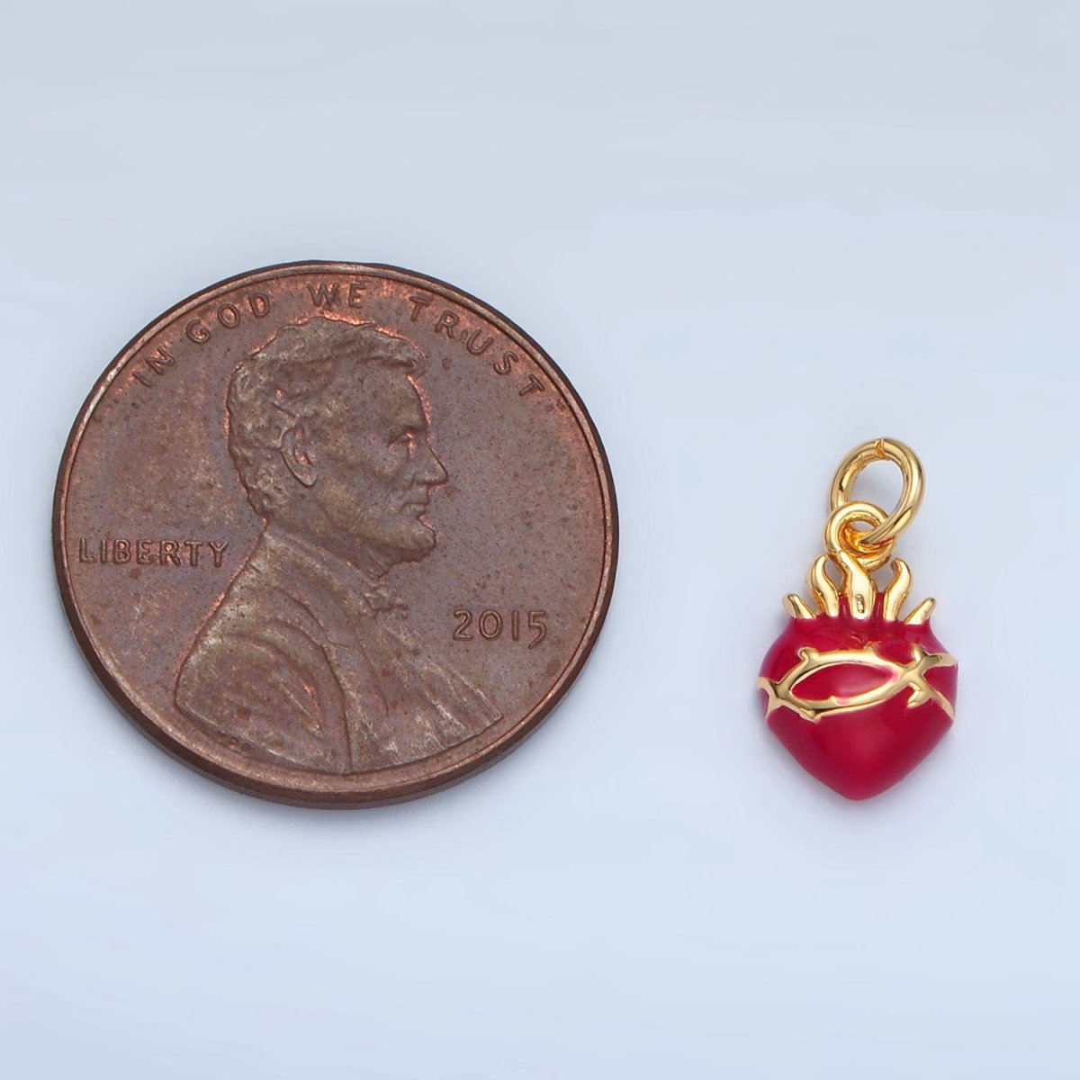 24K Gold Filled Red Enamel Sacred Heart Religious Mini Charm in Gold & Silver | N699 - DLUXCA