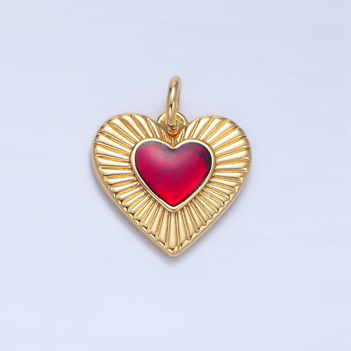 24K Gold Filled Red Enamel Sunburst Heart Charm | X838 - DLUXCA