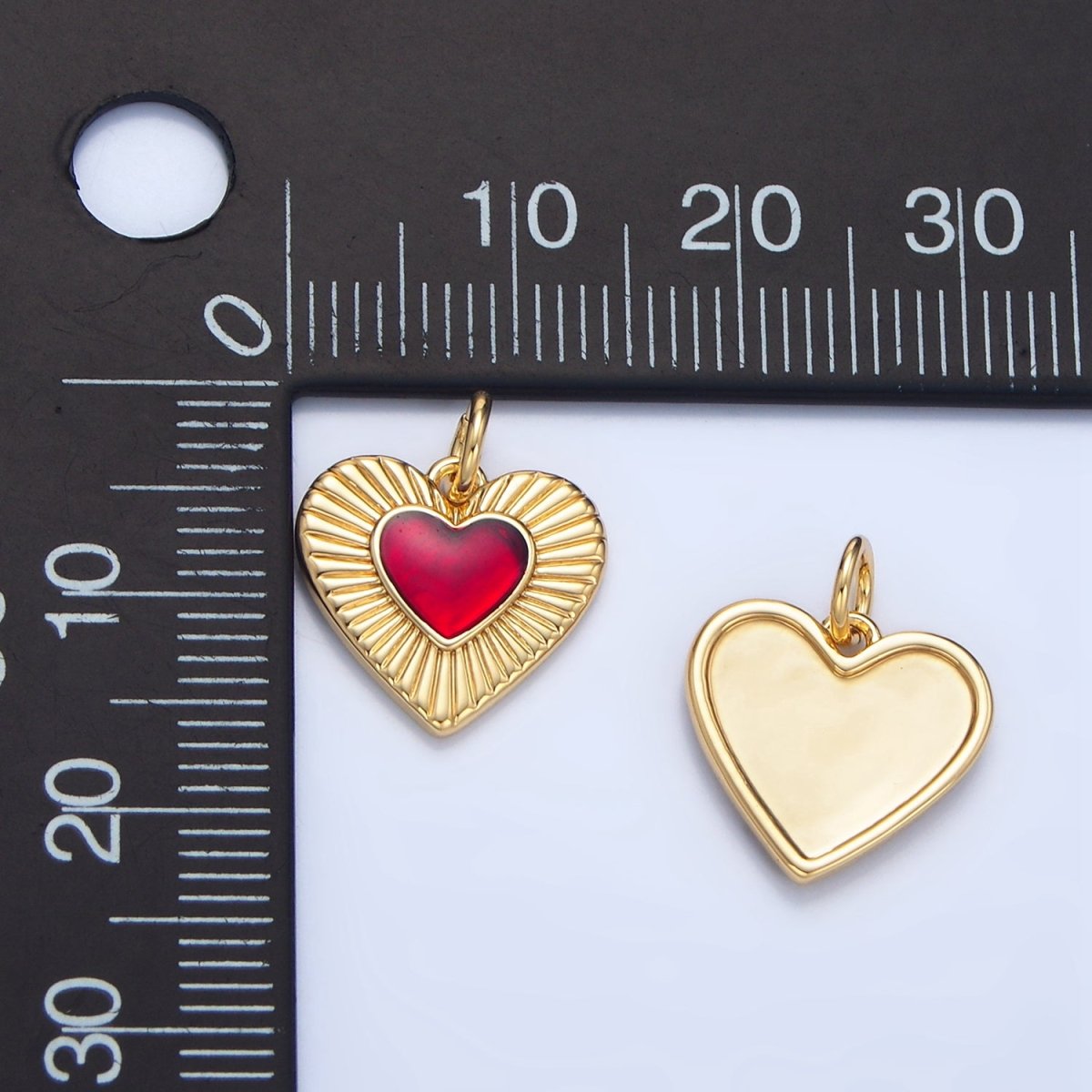 24K Gold Filled Red Enamel Sunburst Heart Charm | X838 - DLUXCA