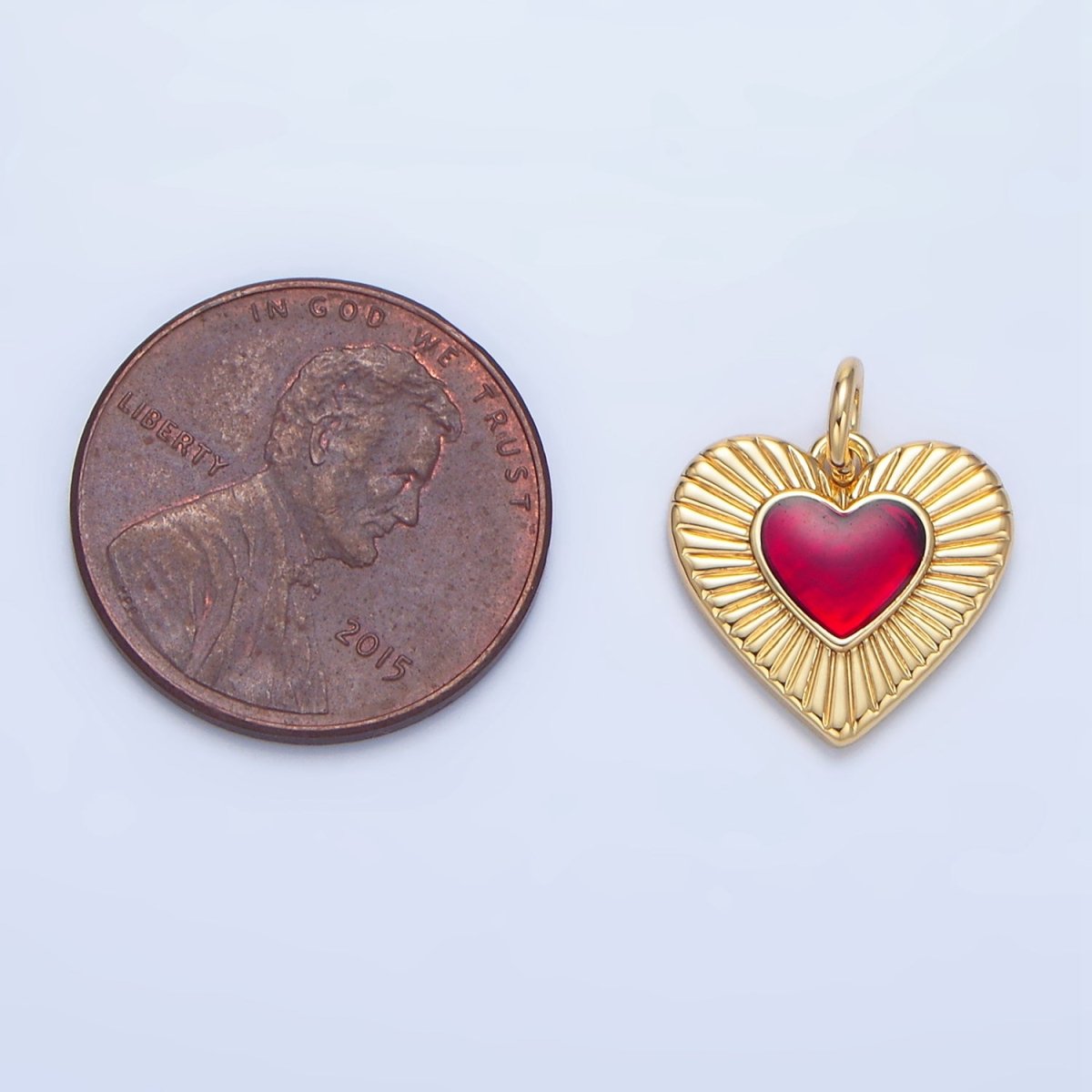 24K Gold Filled Red Enamel Sunburst Heart Charm | X838 - DLUXCA