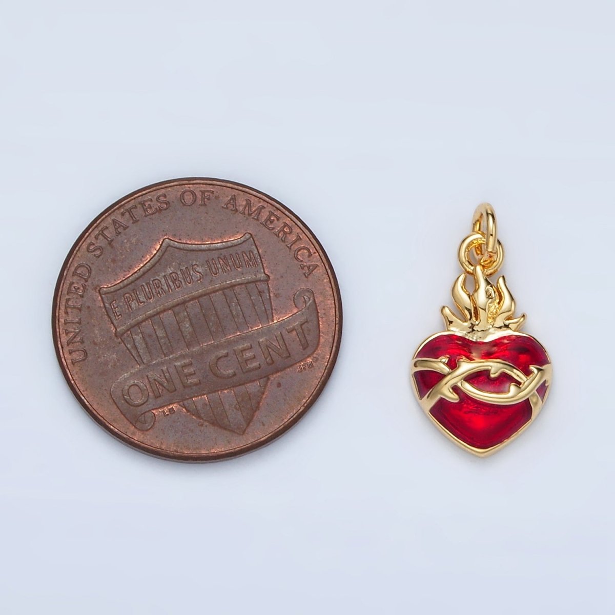 24K Gold Filled Red Flamed Sacred Heart Mini Religious Charm | M654 - DLUXCA