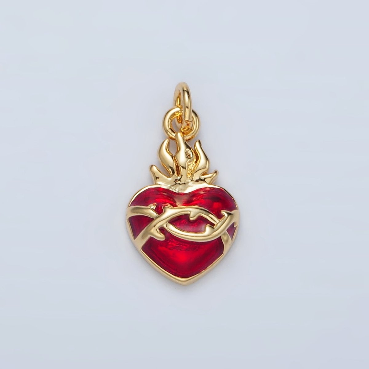 24K Gold Filled Red Flamed Sacred Heart Mini Religious Charm | M654 - DLUXCA