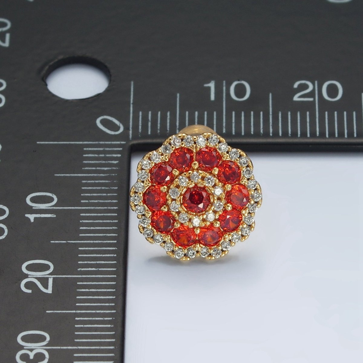 24k Gold Filled Red Flower Micro Paved CZ Stud Earrings | AD753 - DLUXCA