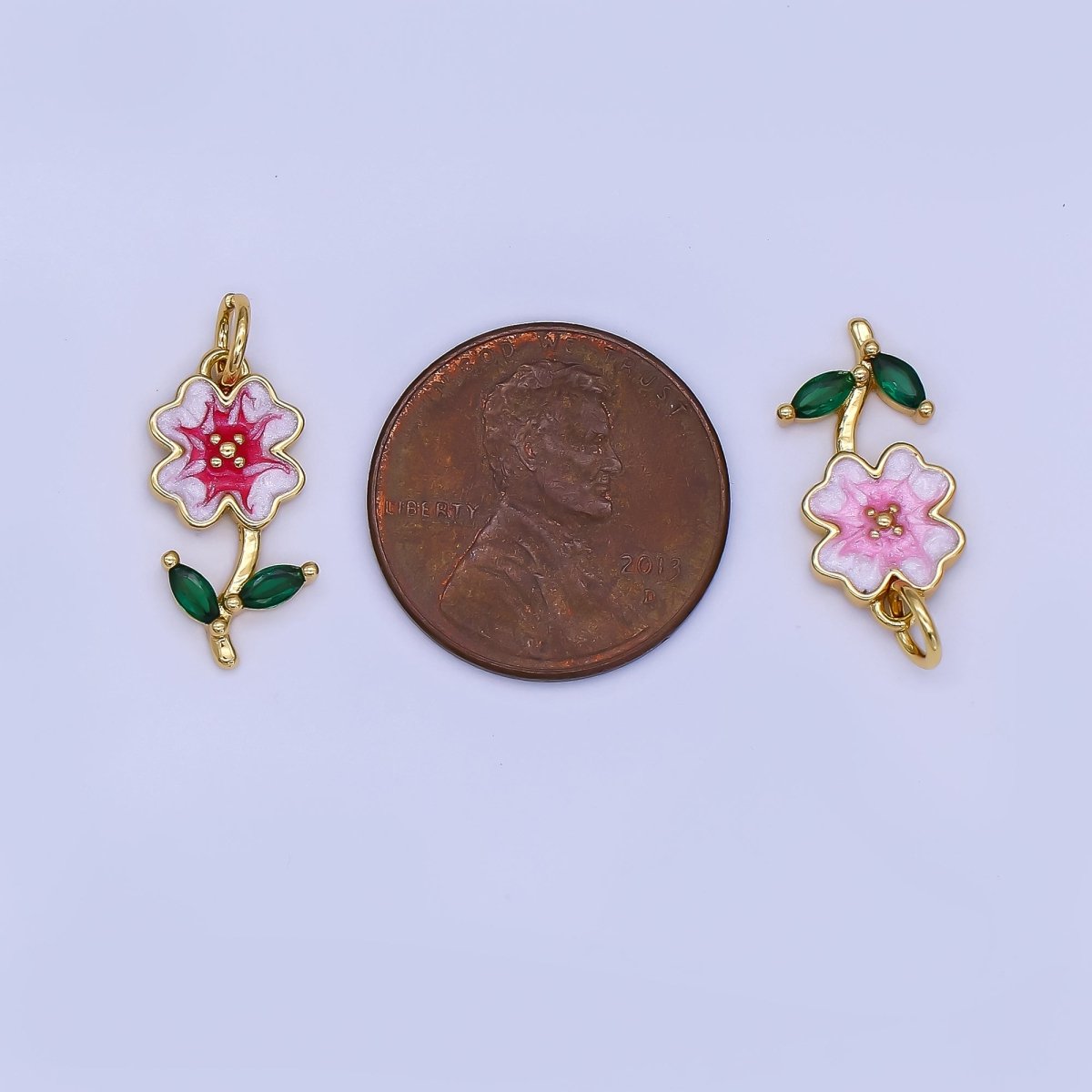 24K Gold Filled Red, Green, Pink Enamel Daisy Flower Charm | AF506 - AF507 - DLUXCA