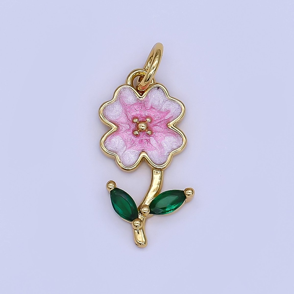 24K Gold Filled Red, Green, Pink Enamel Daisy Flower Charm | AF506 - AF507 - DLUXCA