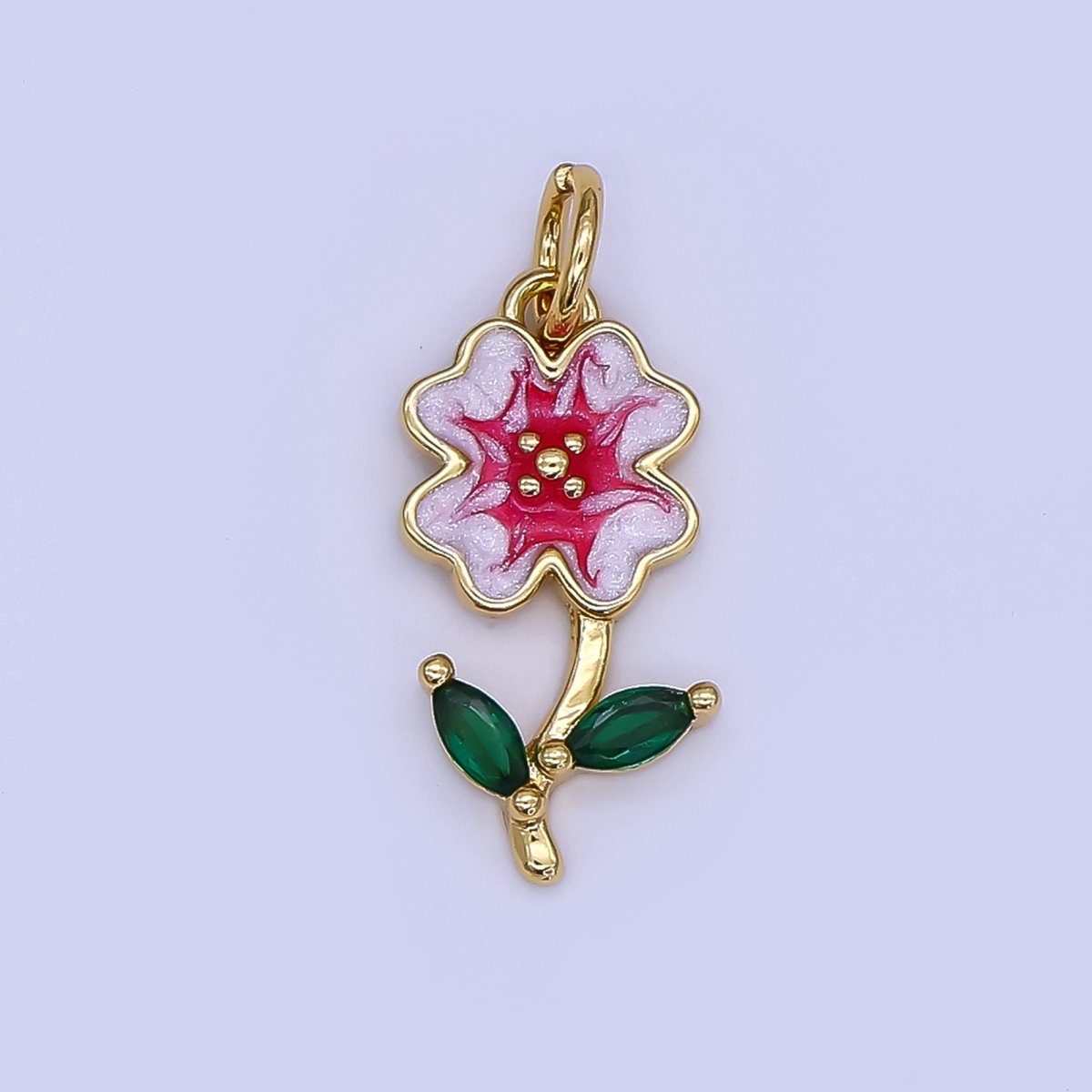 24K Gold Filled Red, Green, Pink Enamel Daisy Flower Charm | AF506 - AF507 - DLUXCA