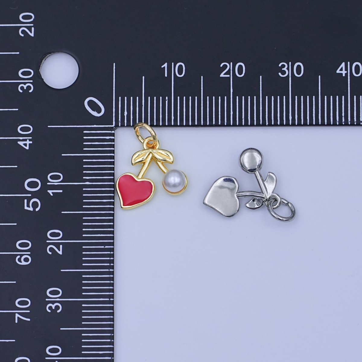 24K Gold Filled Red Heart Pearl Cherry Charm in Gold & Silver | W841 - DLUXCA