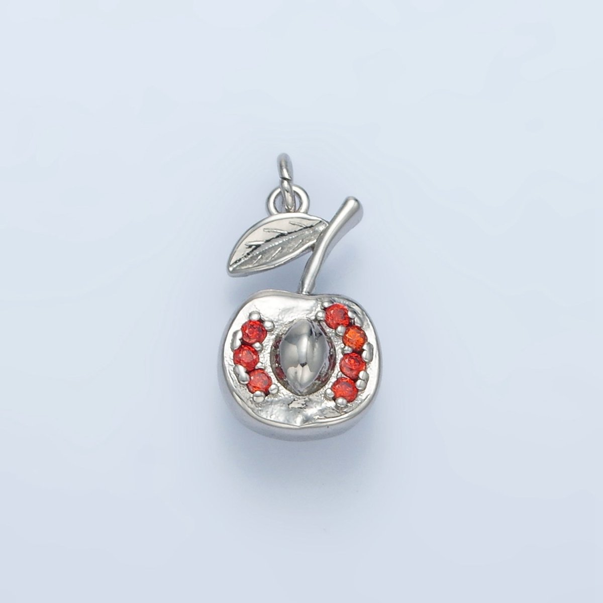 24K Gold Filled Red Micro Paved CZ Apple Charm in Gold & Silver | E393 - DLUXCA