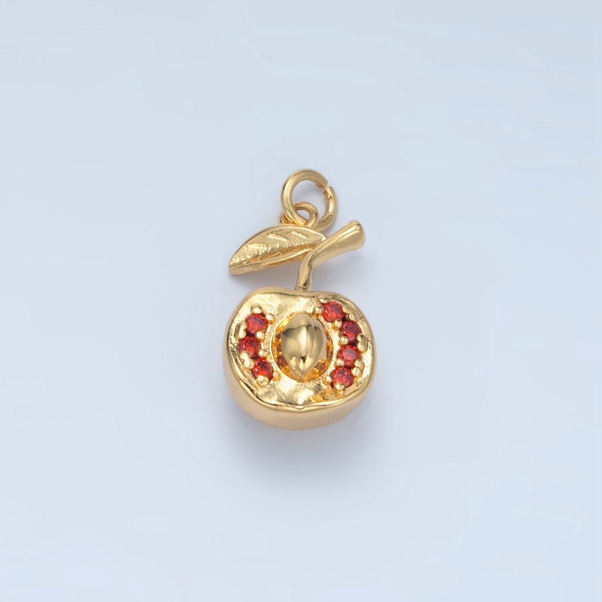 24K Gold Filled Red Micro Paved CZ Apple Charm in Gold & Silver | E393 - DLUXCA