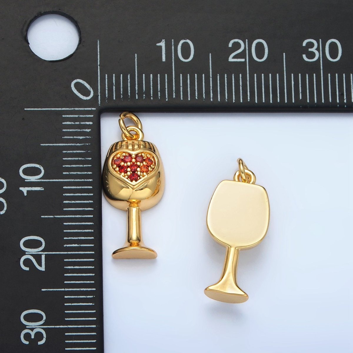 24K Gold Filled Red Micro Paved CZ Heart Wine Glass Alcohol Drink Charm | AG906 - DLUXCA