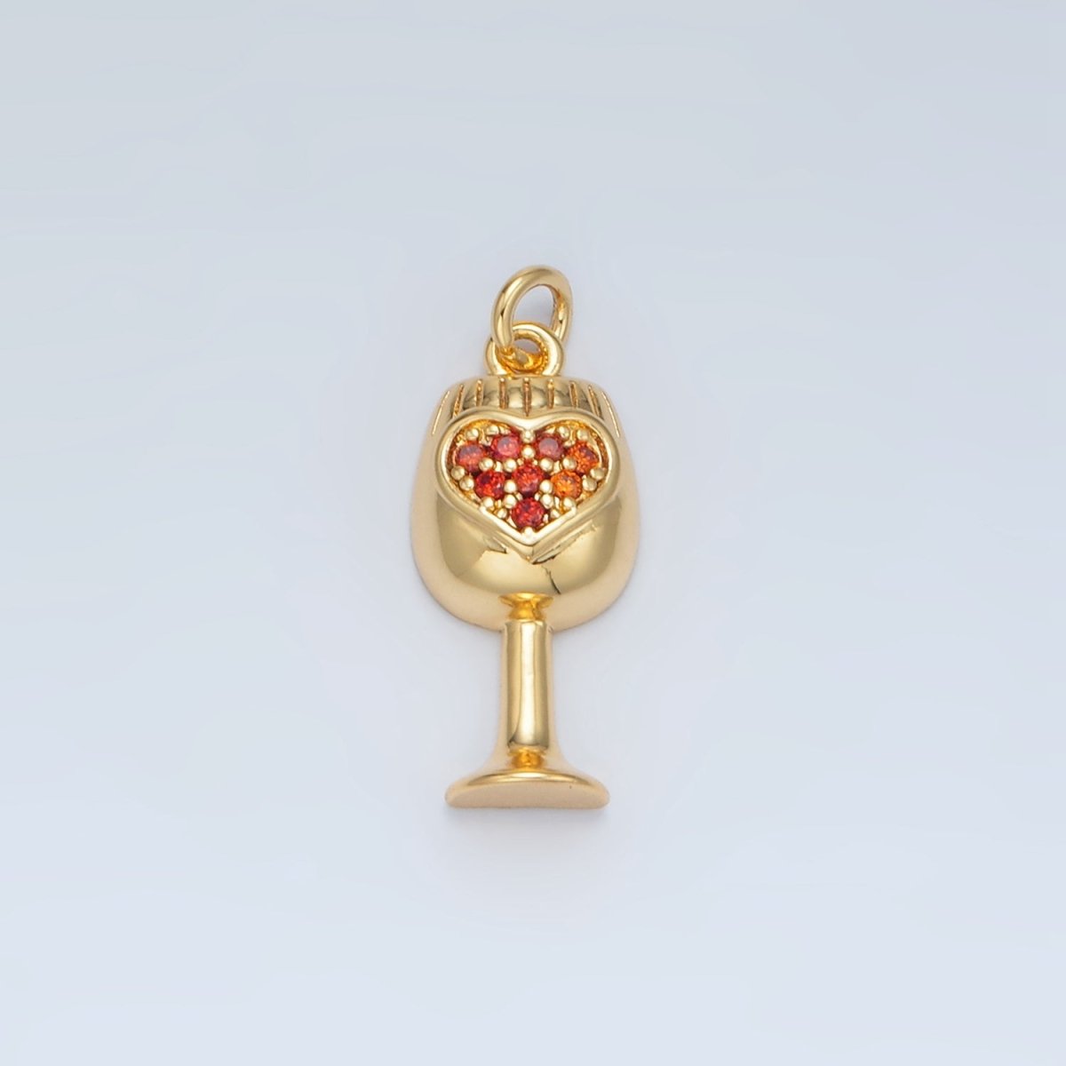 24K Gold Filled Red Micro Paved CZ Heart Wine Glass Alcohol Drink Charm | AG906 - DLUXCA