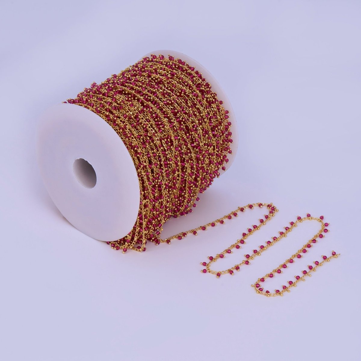 24K Gold Filled Red Multifaceted Crystal Drop Link Unfinished Chain by Yard | Roll - 1667 - DLUXCA