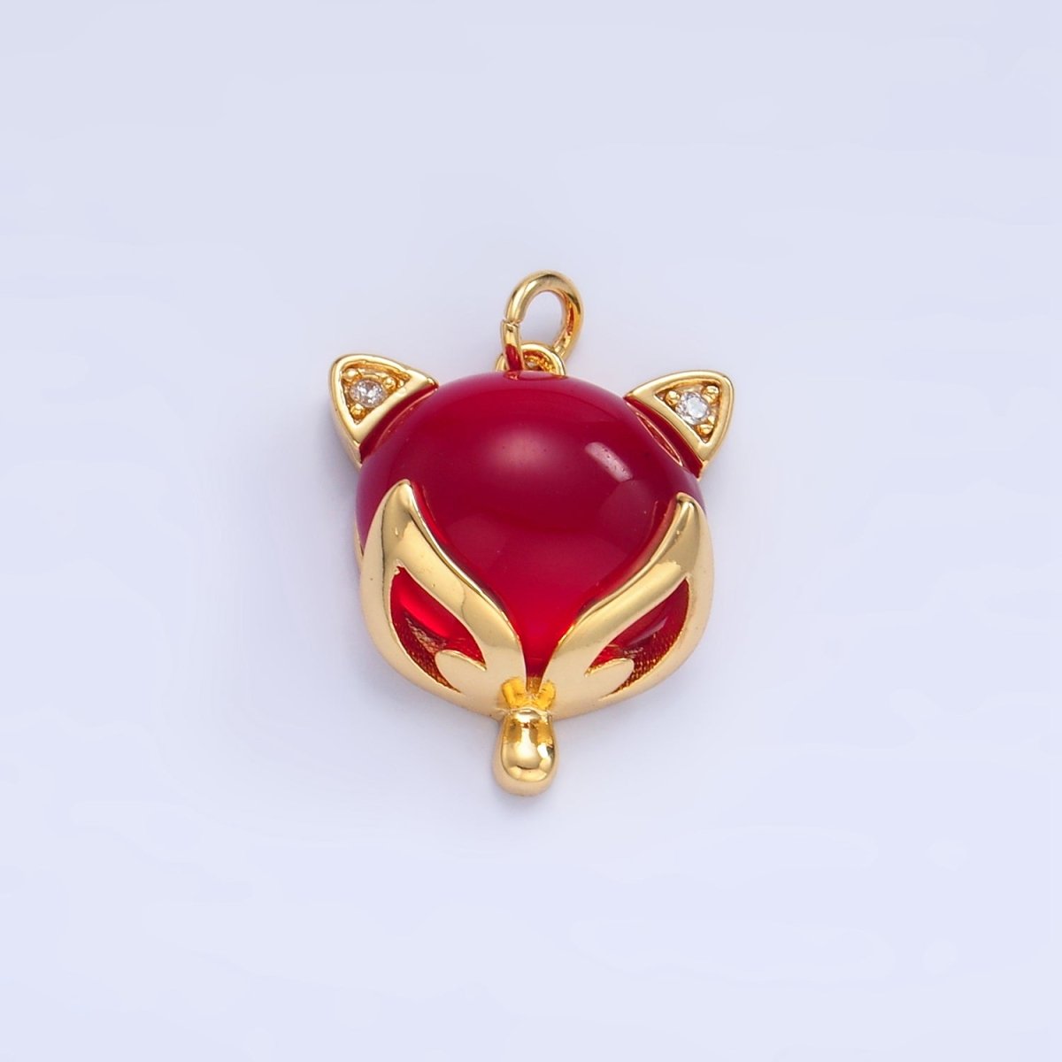 24K Gold Filled Red, Pink Cats Eye Gemstone Micro Paved CZ Cat Charm | W108 - DLUXCA