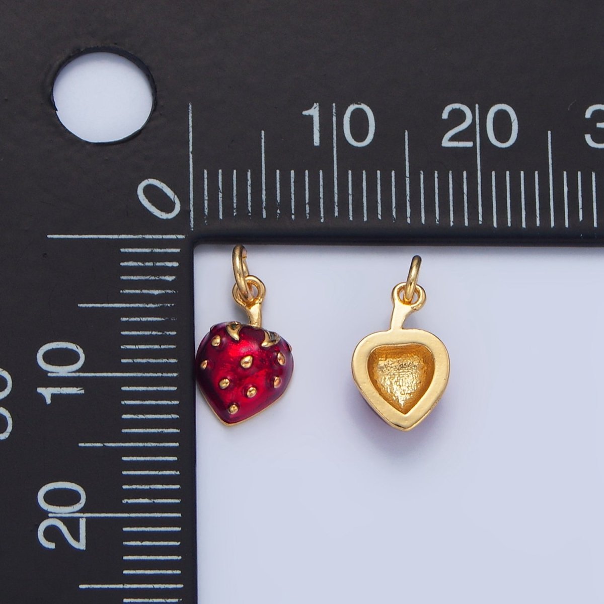 24K Gold Filled Red Strawberry Fruit Enamel Charm | X827 - DLUXCA