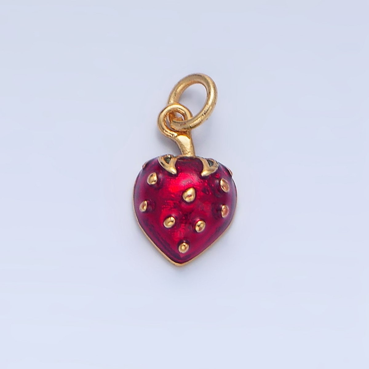 24K Gold Filled Red Strawberry Fruit Enamel Charm | X827 - DLUXCA