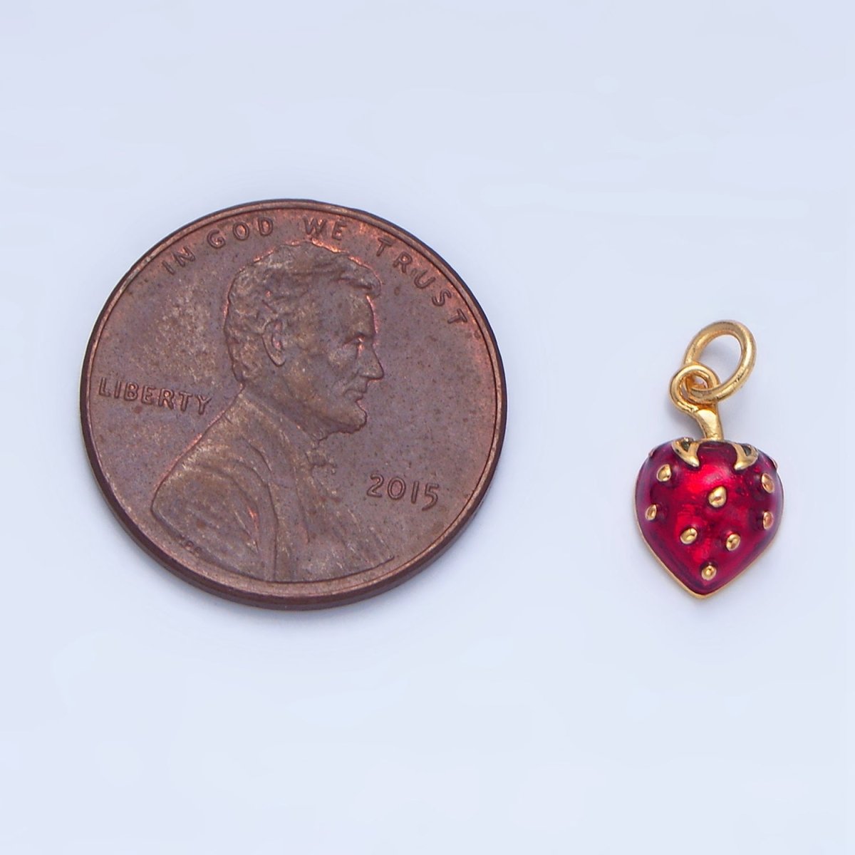 24K Gold Filled Red Strawberry Fruit Enamel Charm | X827 - DLUXCA