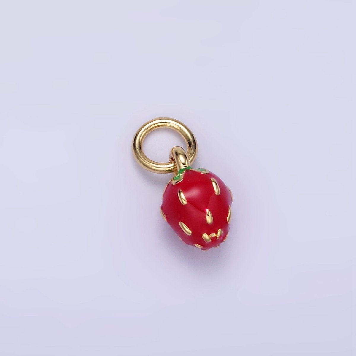 24K Gold Filled Red Strawberry Fruit Enamel Mini Charm | C666 - DLUXCA
