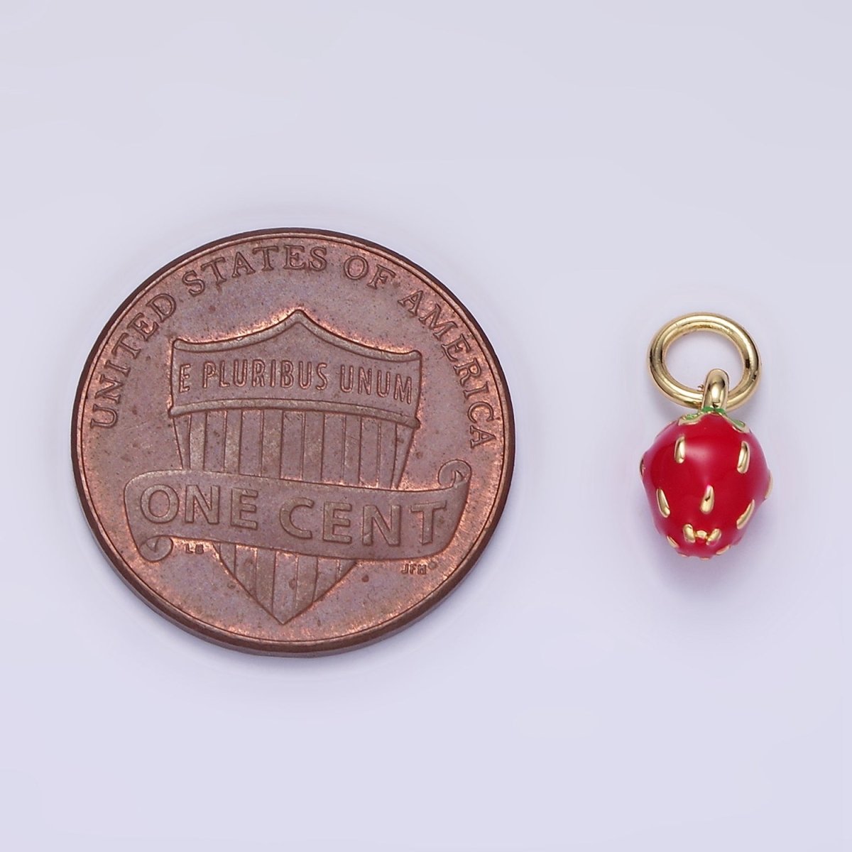 24K Gold Filled Red Strawberry Fruit Enamel Mini Charm | C666 - DLUXCA