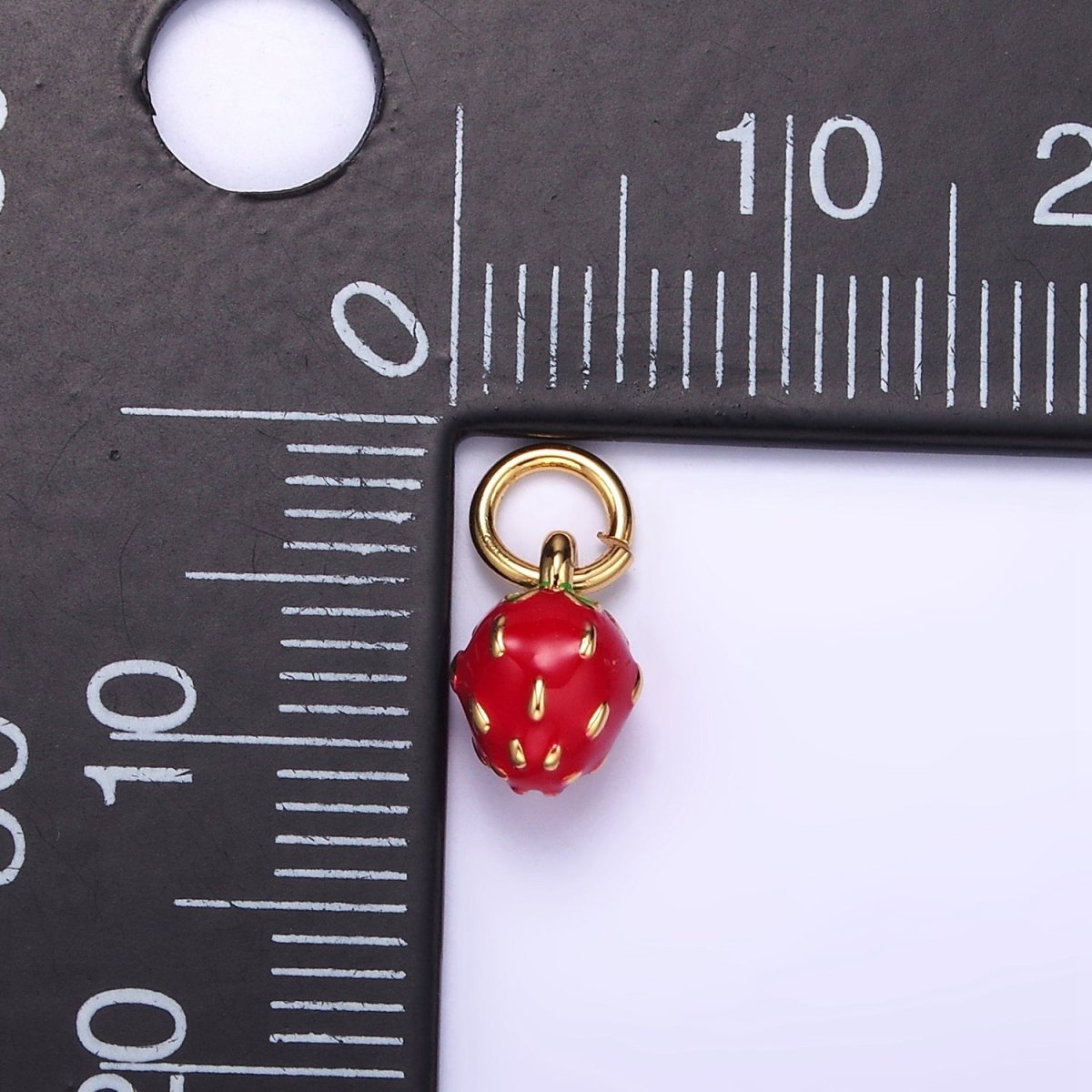 24K Gold Filled Red Strawberry Fruit Enamel Mini Charm | C666 - DLUXCA