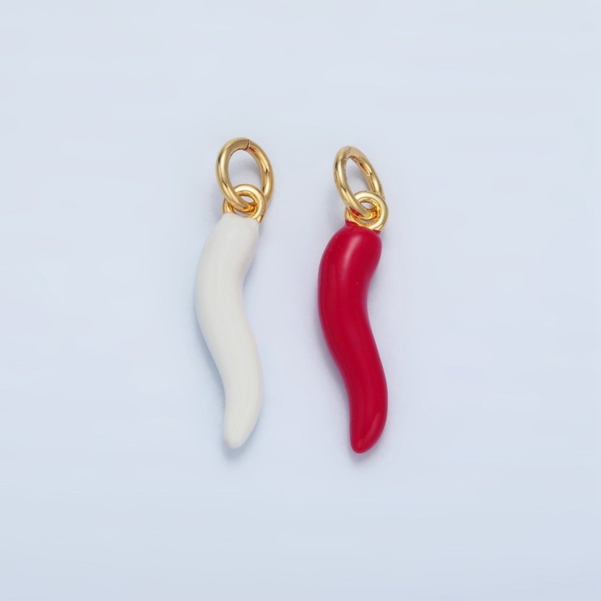 24K Gold Filled Red, White Enamel Chili Cornicello Italian Horn Charm | X306 - DLUXCA