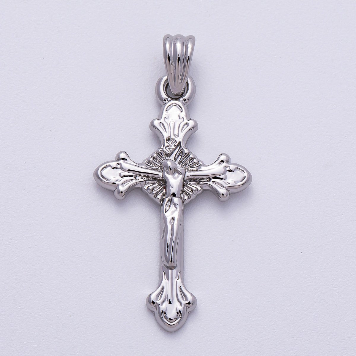 24K Gold Filled Religious Crucifix Fleur Cross Pendant in Gold & Silver | AA1609 - DLUXCA