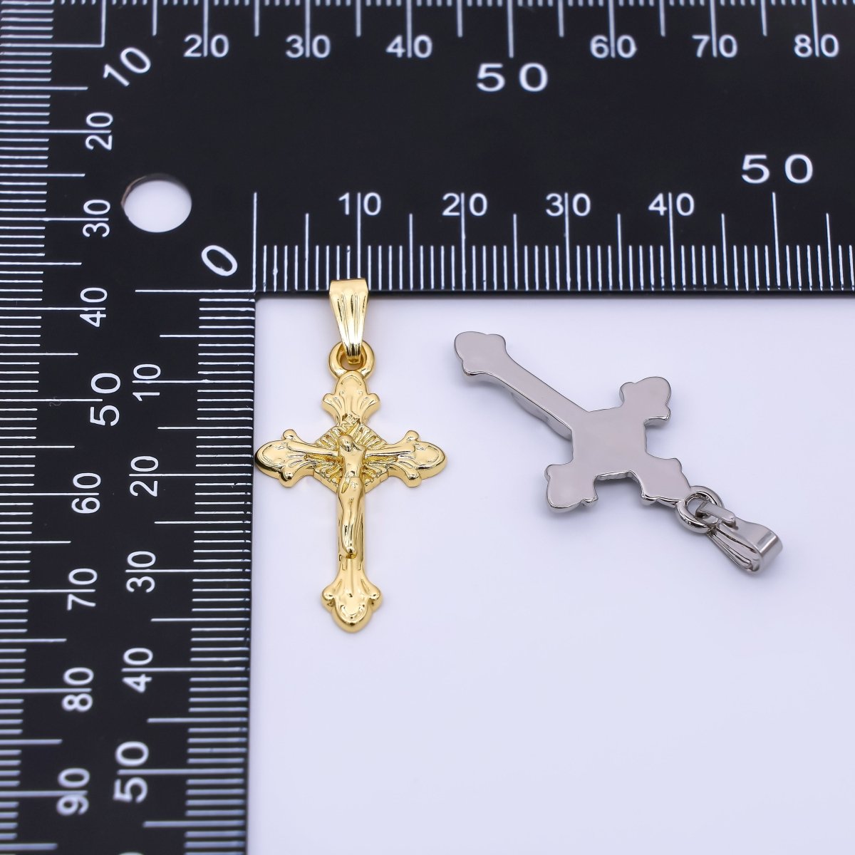 24K Gold Filled Religious Crucifix Fleur Cross Pendant in Gold & Silver | AA1609 - DLUXCA
