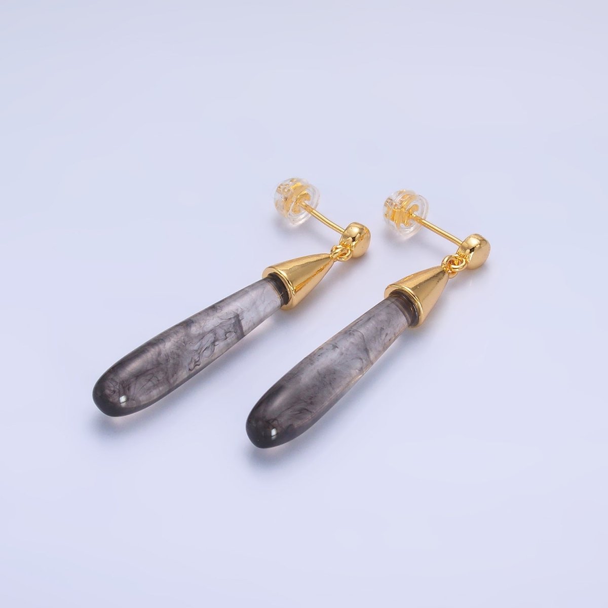 24K Gold Filled Resin Tube Drop Stud Earrings | V190 - V494 - DLUXCA