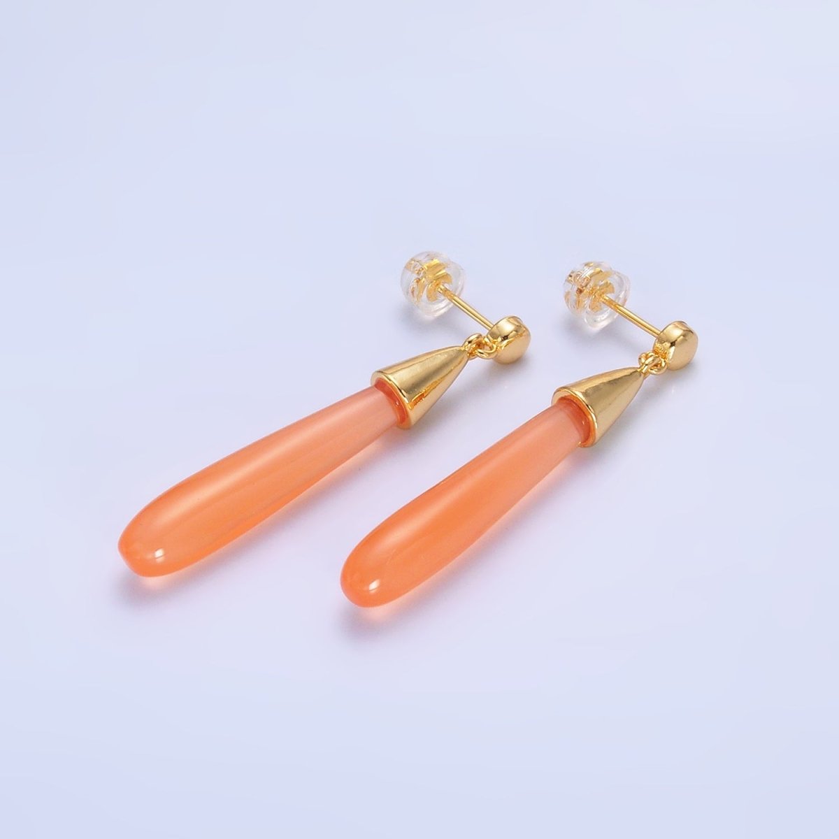 24K Gold Filled Resin Tube Drop Stud Earrings | V190 - V494 - DLUXCA