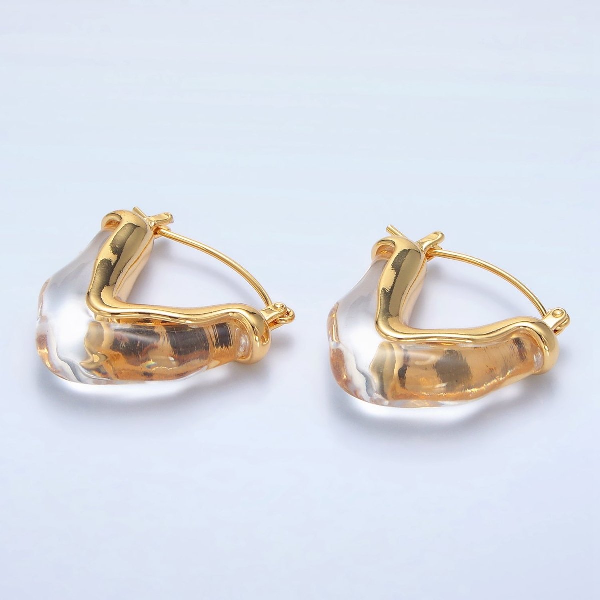 24K Gold Filled Resin V - Shaped Latch Hoop Earrings | P233 - P306 - DLUXCA