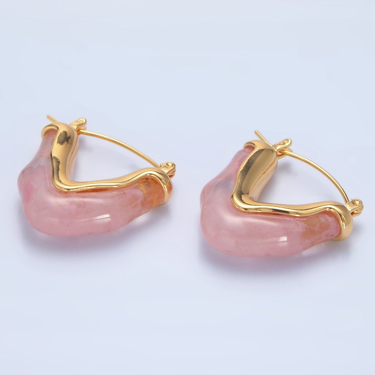 24K Gold Filled Resin V - Shaped Latch Hoop Earrings | P233 - P306 - DLUXCA