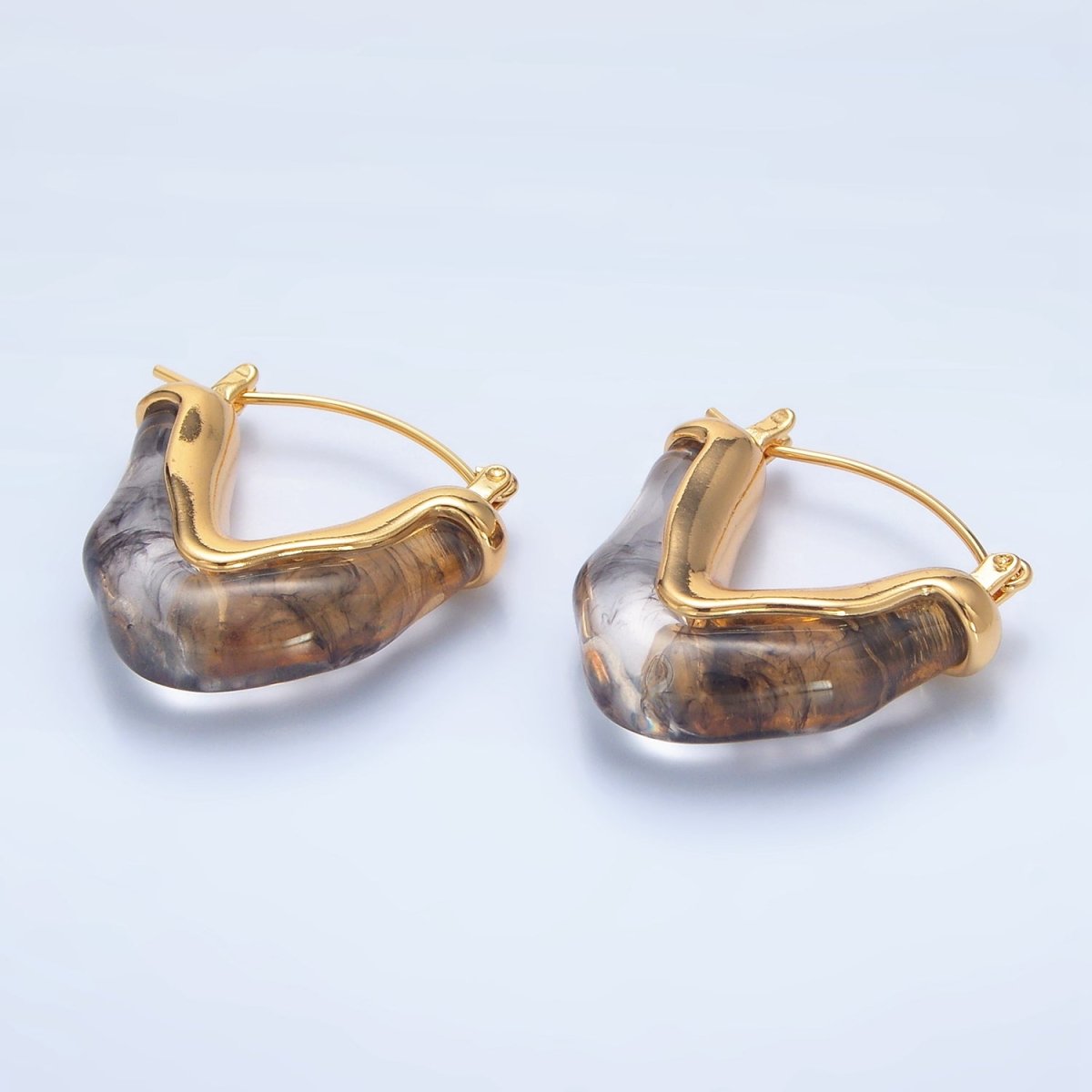 24K Gold Filled Resin V - Shaped Latch Hoop Earrings | P233 - P306 - DLUXCA