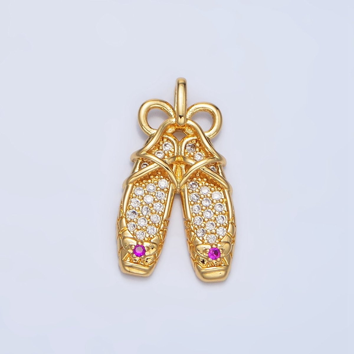 24K Gold Filled Ribbon Ballet Dancing Shoes Micro Paved CZ Pendant in Gold & Silver | AA119 - DLUXCA