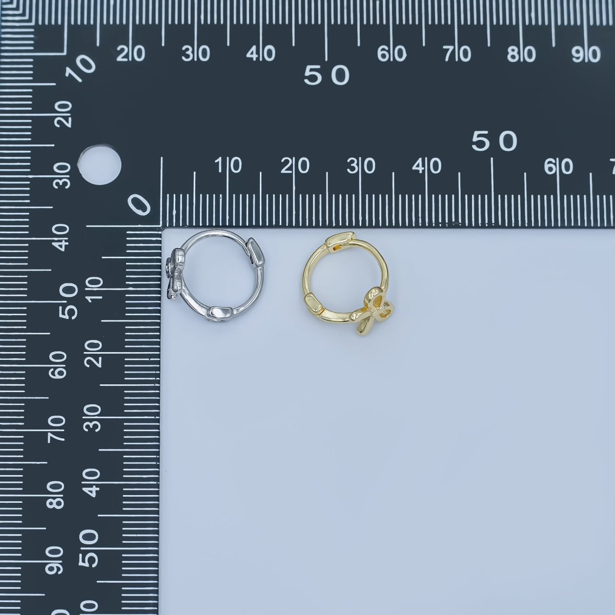24K Gold Filled Ribbon Bow 15mm Huggie Earrings in Gold & Silver | AE696 AE697 - DLUXCA