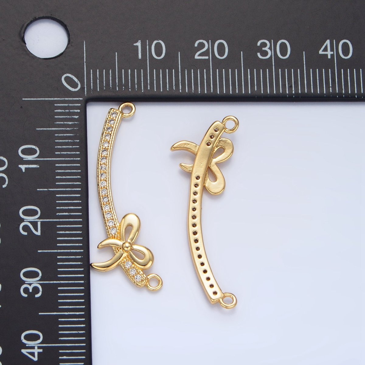 24K Gold Filled Ribbon Bow Micro Paved CZ Curved Connector | F465 - DLUXCA