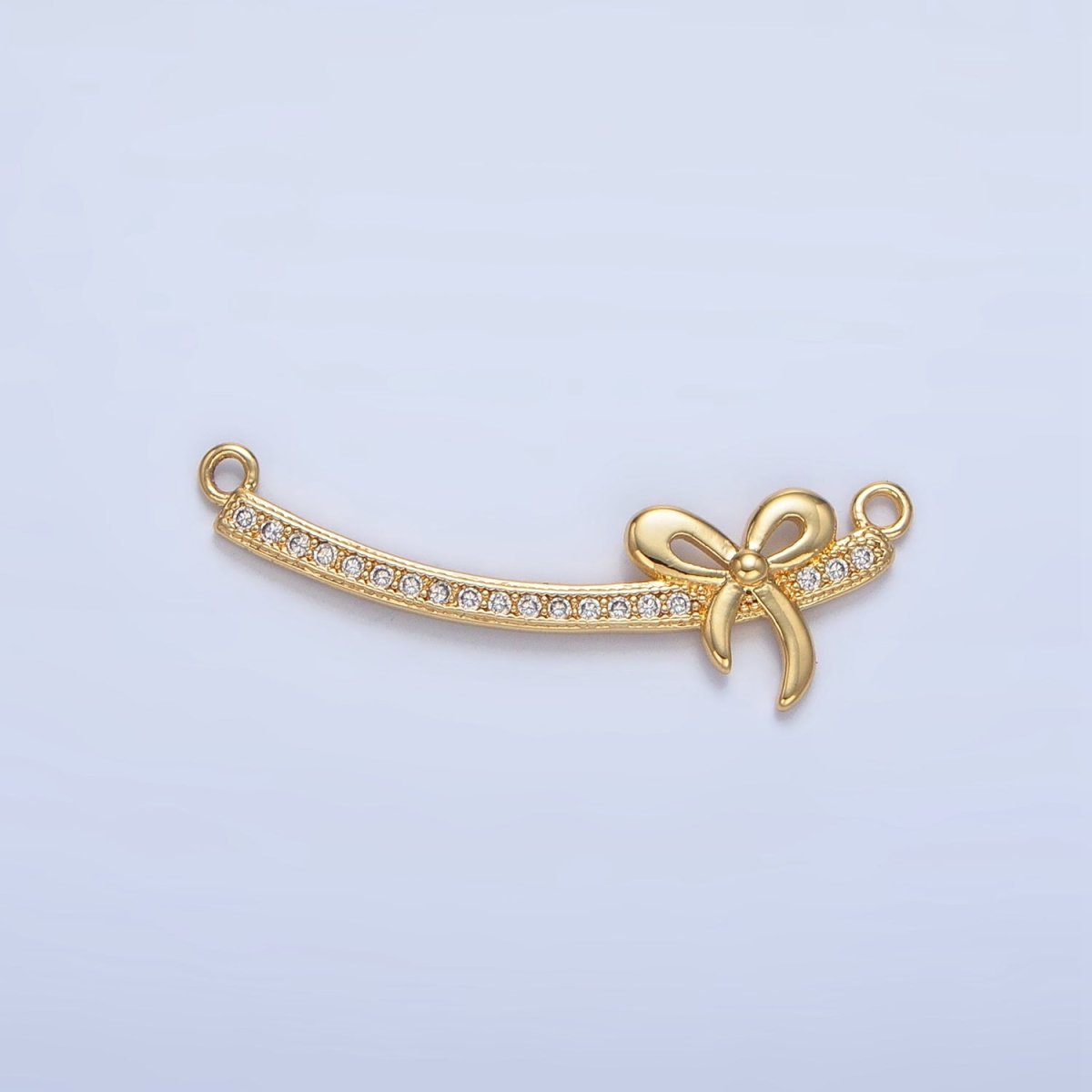 24K Gold Filled Ribbon Bow Micro Paved CZ Curved Connector | F465 - DLUXCA