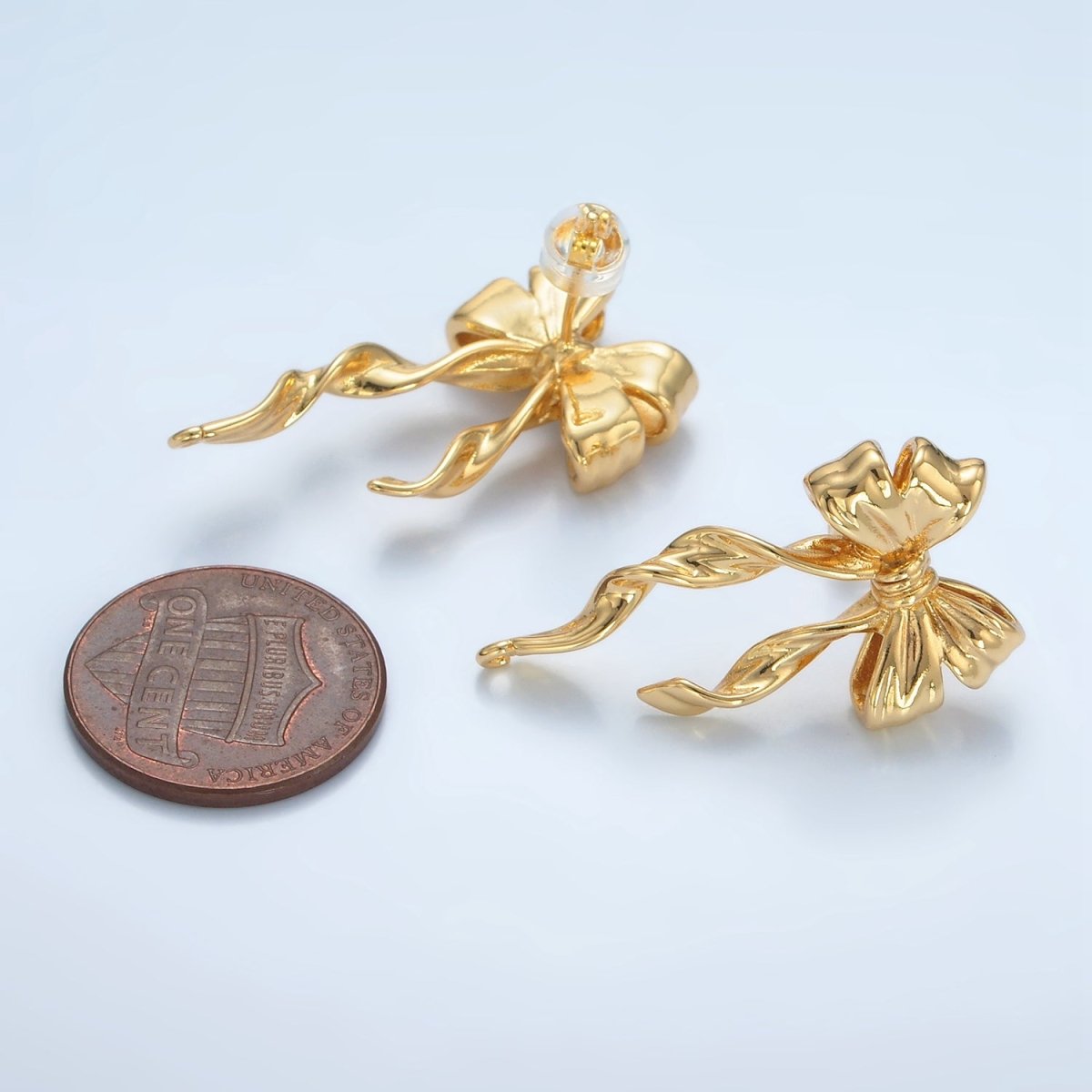 24K Gold Filled Ribbon Bow Open Loop Drop Stud Earring Findings | Z885 - DLUXCA