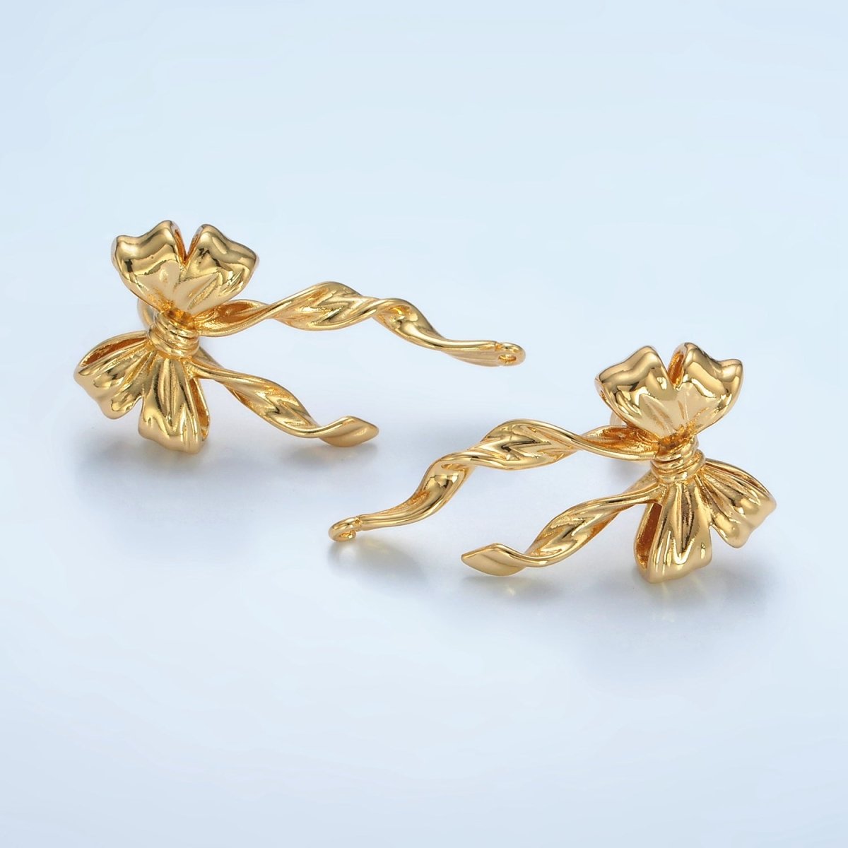 24K Gold Filled Ribbon Bow Open Loop Drop Stud Earring Findings | Z885 - DLUXCA