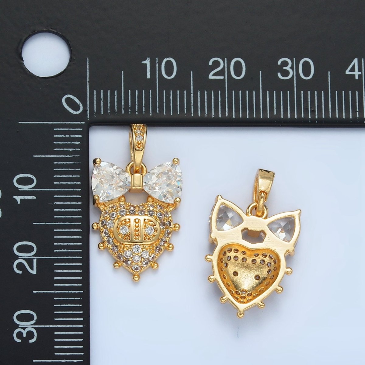 24K Gold Filled Ribbon Heart Micro Paved CZ Dotted Outline Pendant | AA873 - DLUXCA