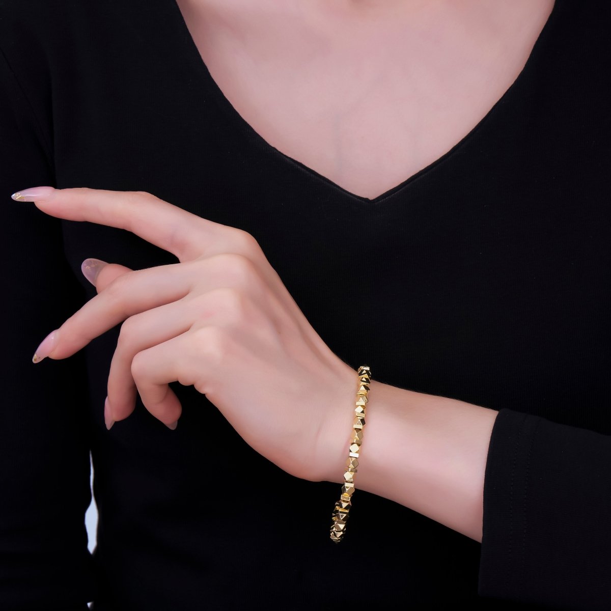 24K Gold Filled Rock Candy Maxi Bangle Cuff Bracelet | WA - 3323 - DLUXCA