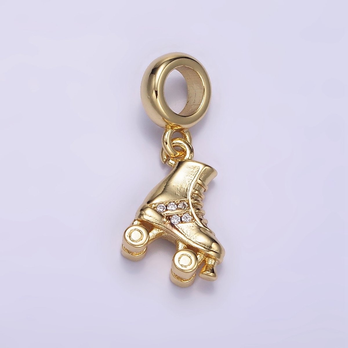 24K Gold Filled Rollerblade Shoes Micro Paved CZ Rhondelle Bail Pendant | M120 - DLUXCA