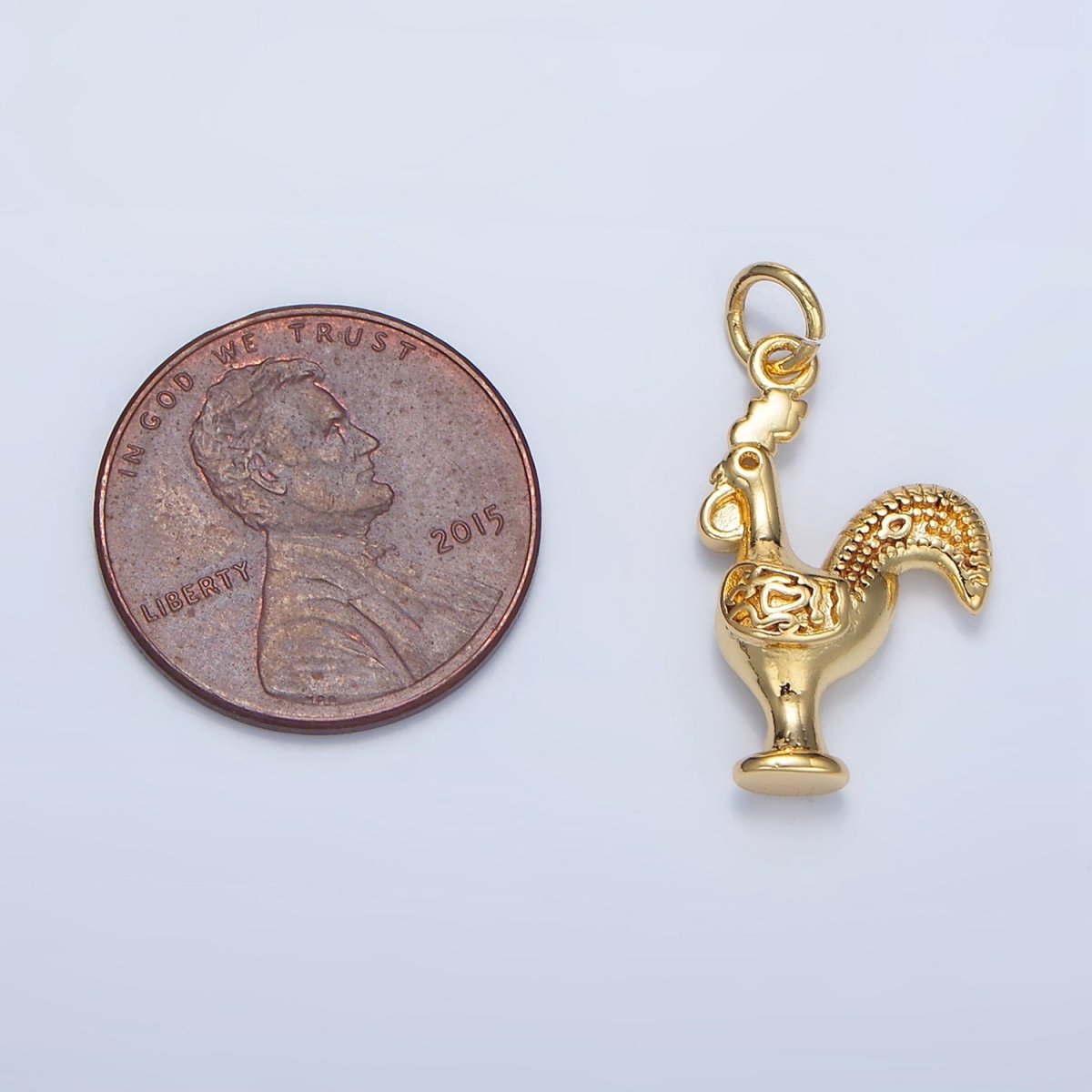 24K Gold Filled Rooster Chicken Artisan Animal Charm | X864 - DLUXCA