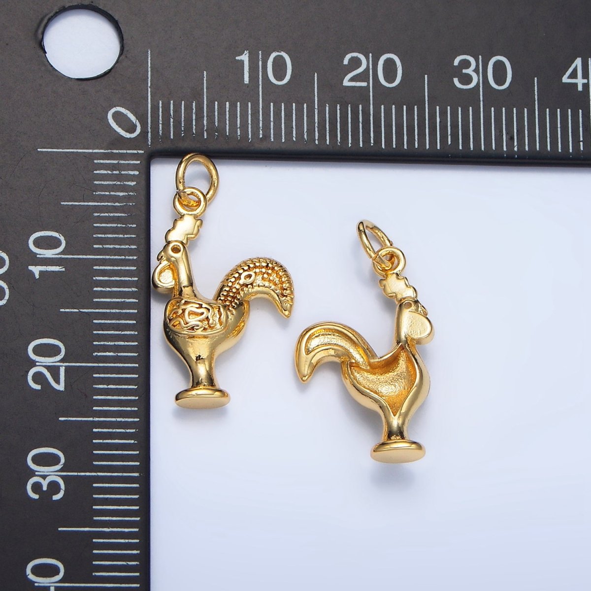 24K Gold Filled Rooster Chicken Artisan Animal Charm | X864 - DLUXCA