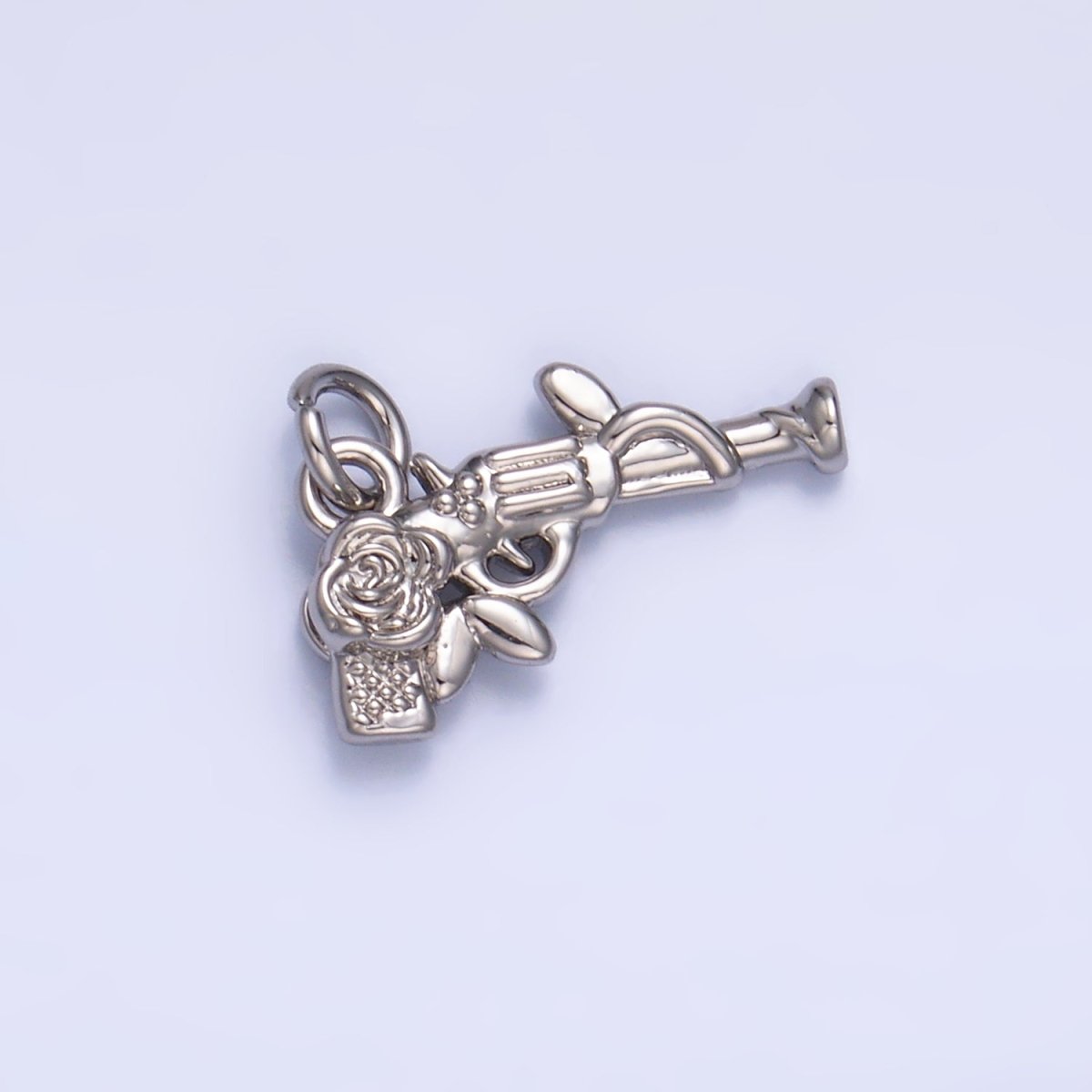 24K Gold Filled Rose Flower Gun Weapon 3D Multidimensional Charm in Gold & Silver | W345 - DLUXCA