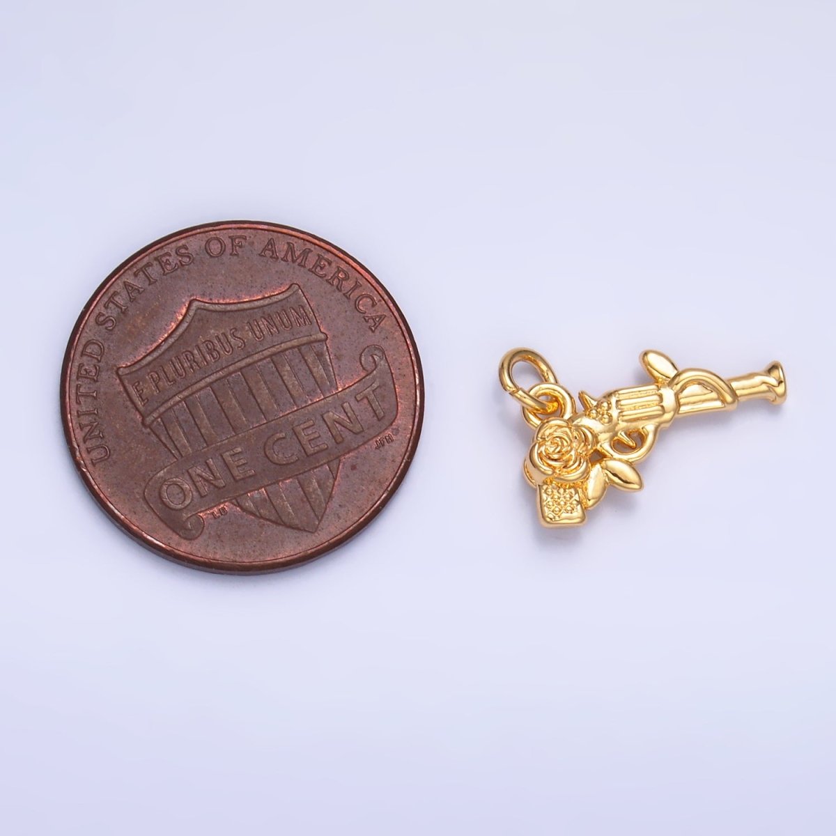 24K Gold Filled Rose Flower Gun Weapon 3D Multidimensional Charm in Gold & Silver | W345 - DLUXCA