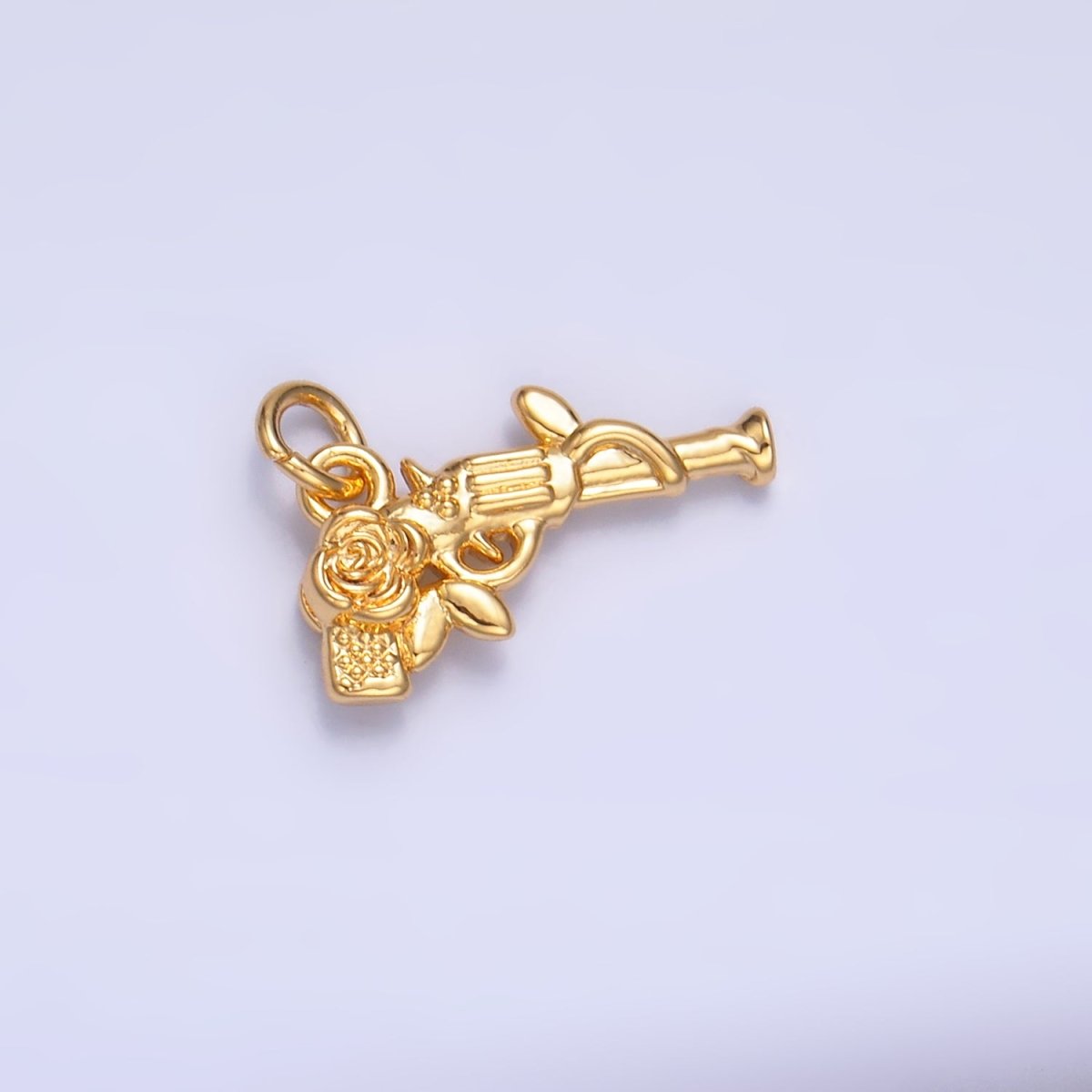 24K Gold Filled Rose Flower Gun Weapon 3D Multidimensional Charm in Gold & Silver | W345 - DLUXCA