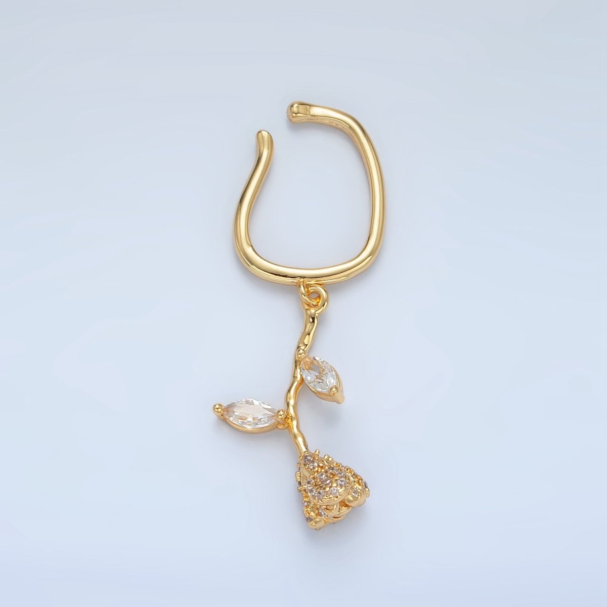 24K Gold Filled Rose Flower Micro Paved CZ Marquise Drop Ear Cuff Earrings | AI170 - DLUXCA